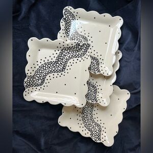 Polish Pottery Hand-Painted Scalloped Square Salad or Dessert Plates, Set of 4